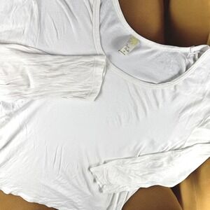 VTG Sun‎ Moda Top Women L Long Sleeve Scoop Neck Basic White Made USA Casual